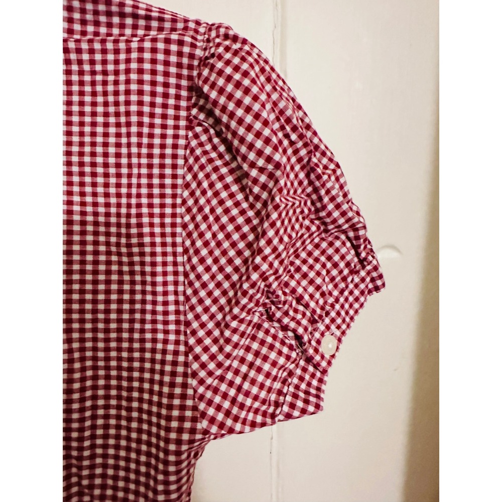 Loft Red Gingham Ruffle Button Front Short Puff S… - image 4
